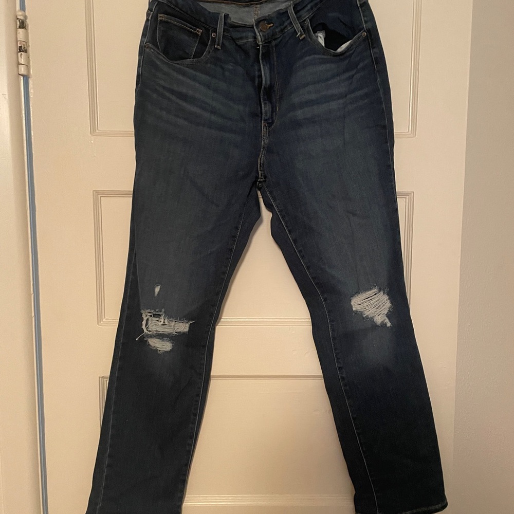 Levi's Dark Blue Straight Leg Distressed Jeans